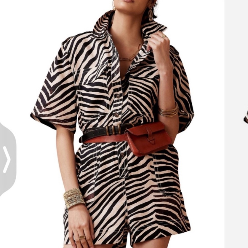 Banana Republic Linen Safari Romper Size XL | Zebra print linen NWT